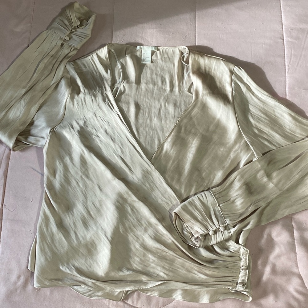 Satin golden classy blouse never been worn - but missing one button on the side